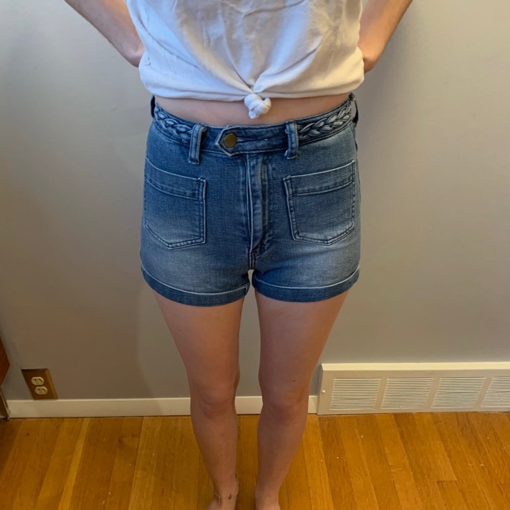 High waisted jean shorts with braid detail